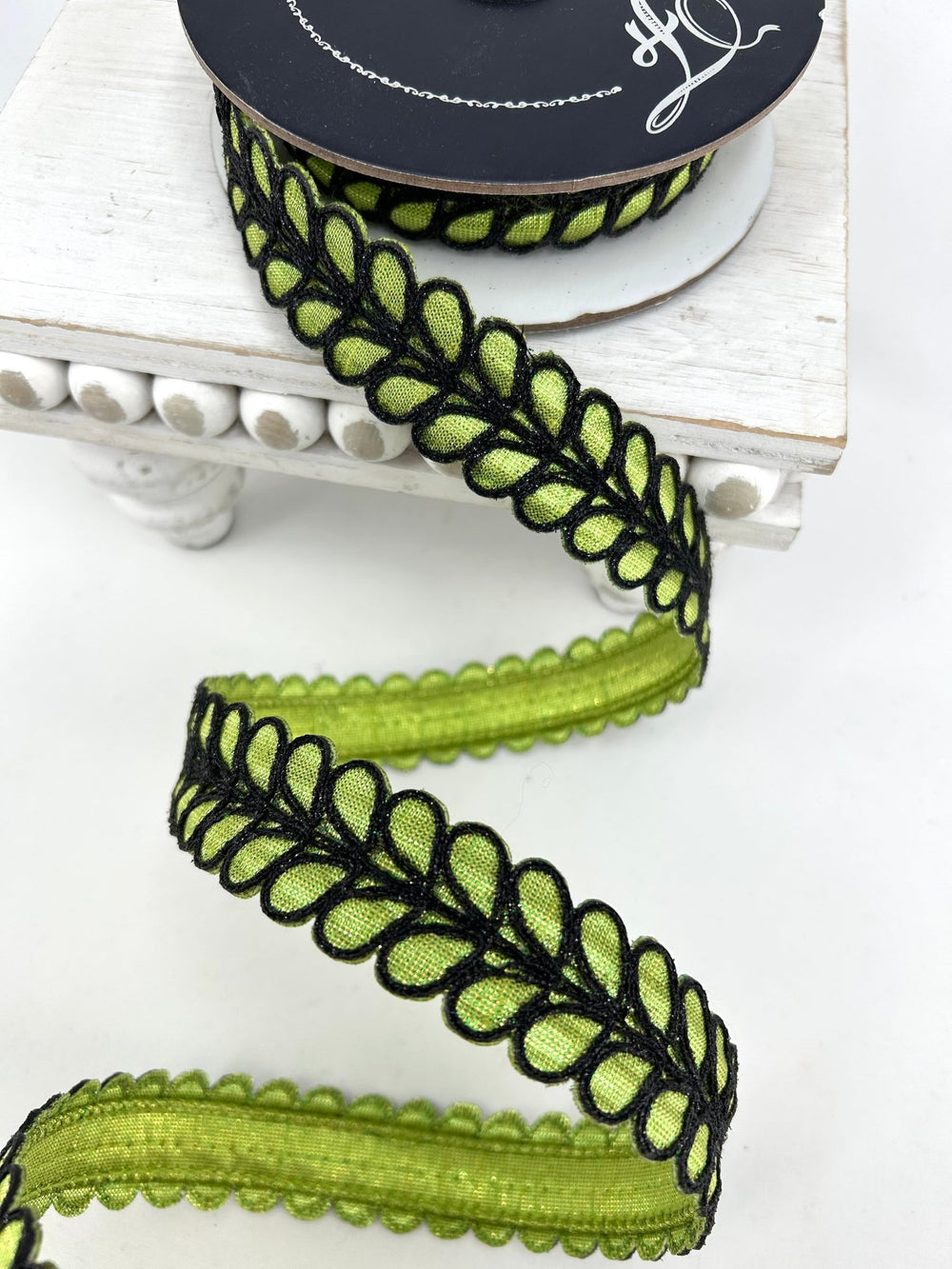 Farrisilk Lime Green & Black Dorsum Wired Ribbon - 1" - Greenery MarketWired RibbonHR067-61