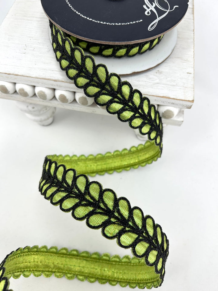 Farrisilk Lime Green & Black Dorsum Wired Ribbon - 1" - Greenery MarketWired RibbonHR067-61