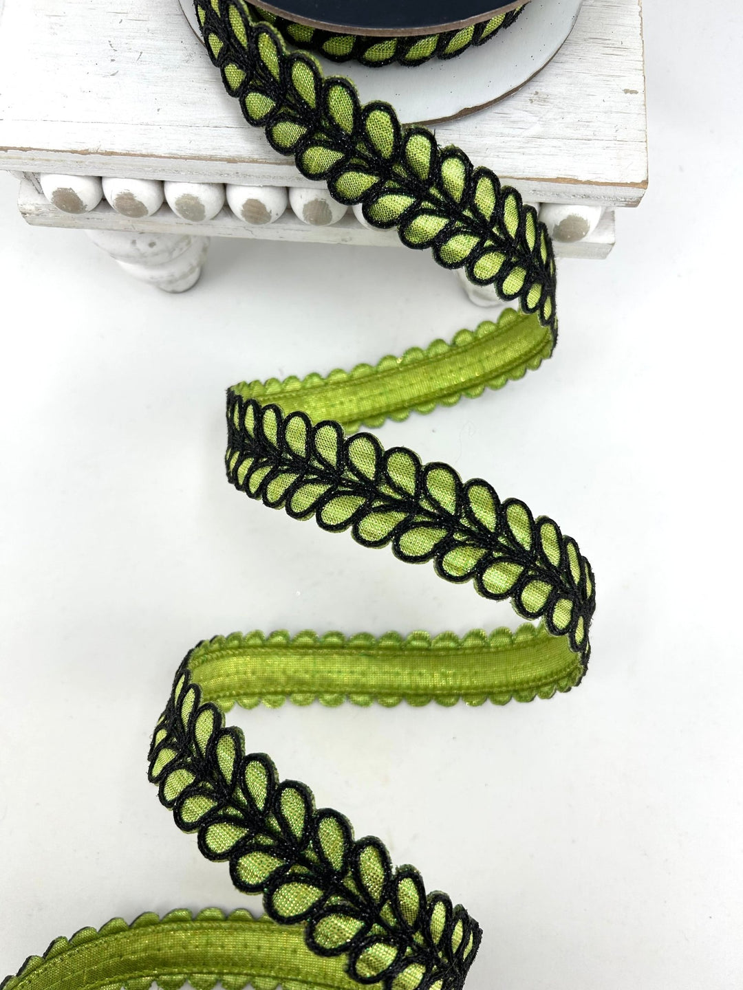 Farrisilk Lime Green & Black Dorsum Wired Ribbon - 1" - Greenery MarketWired RibbonHR067-61