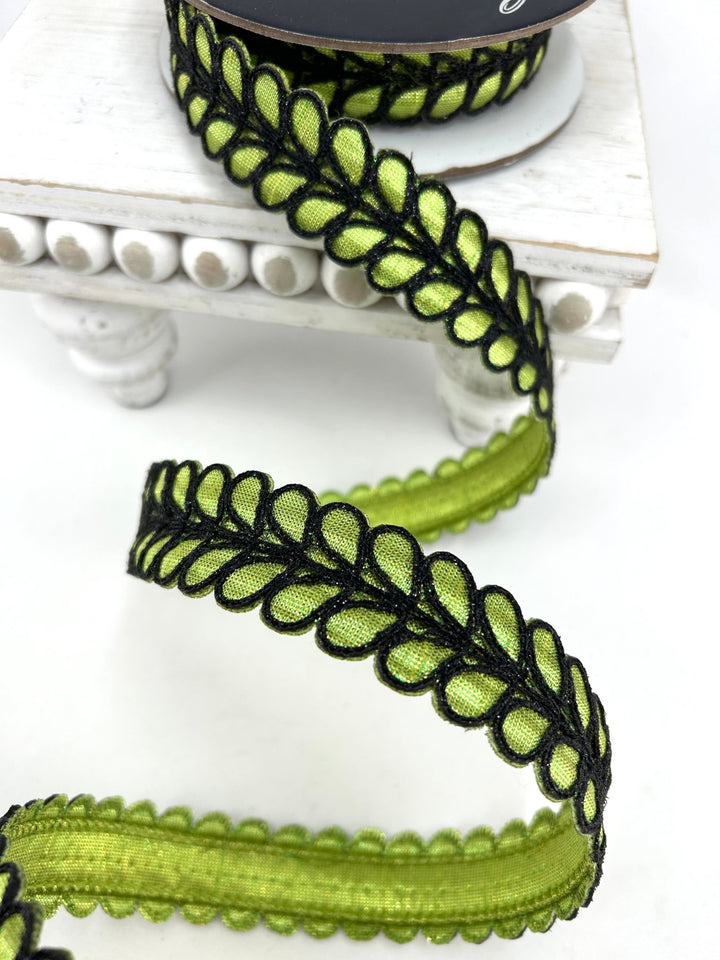 Farrisilk Lime Green & Black Dorsum Wired Ribbon - 1" - Greenery MarketWired RibbonHR067-61
