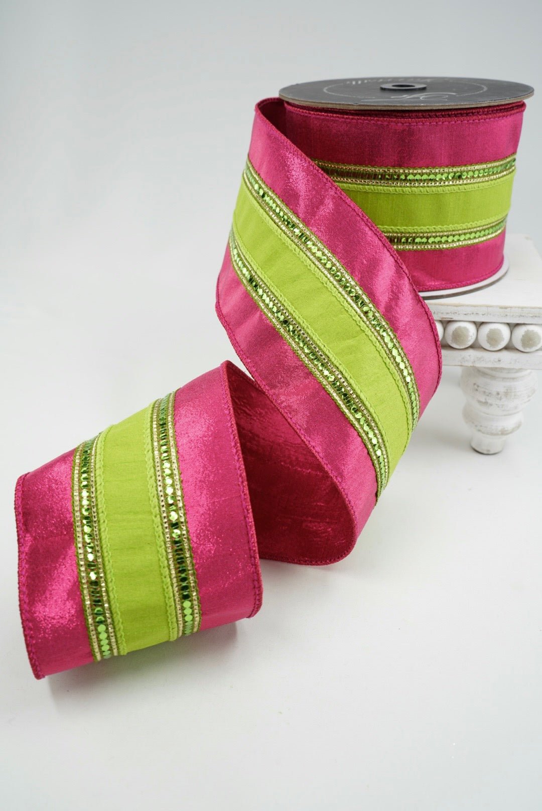Farrisilk Lime & Hot Pink Twinkle Borders Wired Ribbon - 4" - Greenery MarketWired RibbonRK904-65