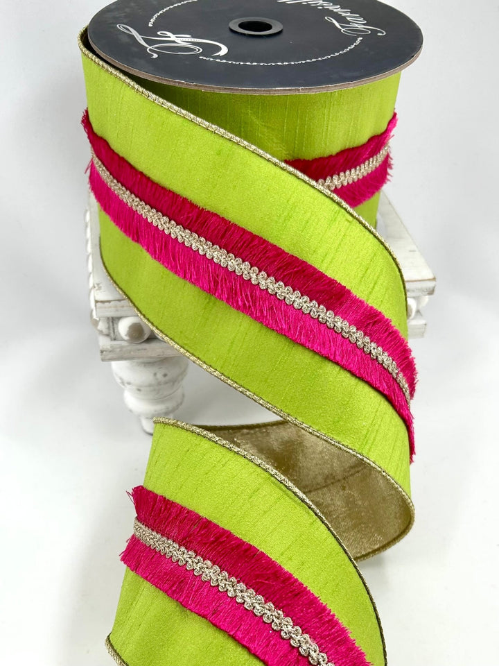 Farrisilk Lime Velvety Fringe Wired Ribbon - 4" - Greenery MarketWired RibbonRK920-61