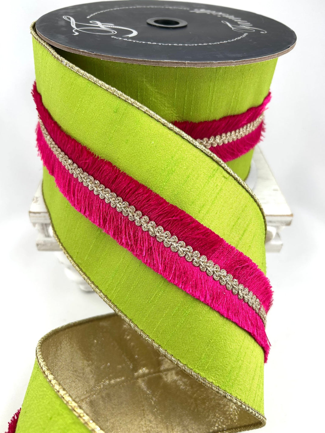 Farrisilk Lime Velvety Fringe Wired Ribbon - 4" - Greenery MarketWired RibbonRK920-61