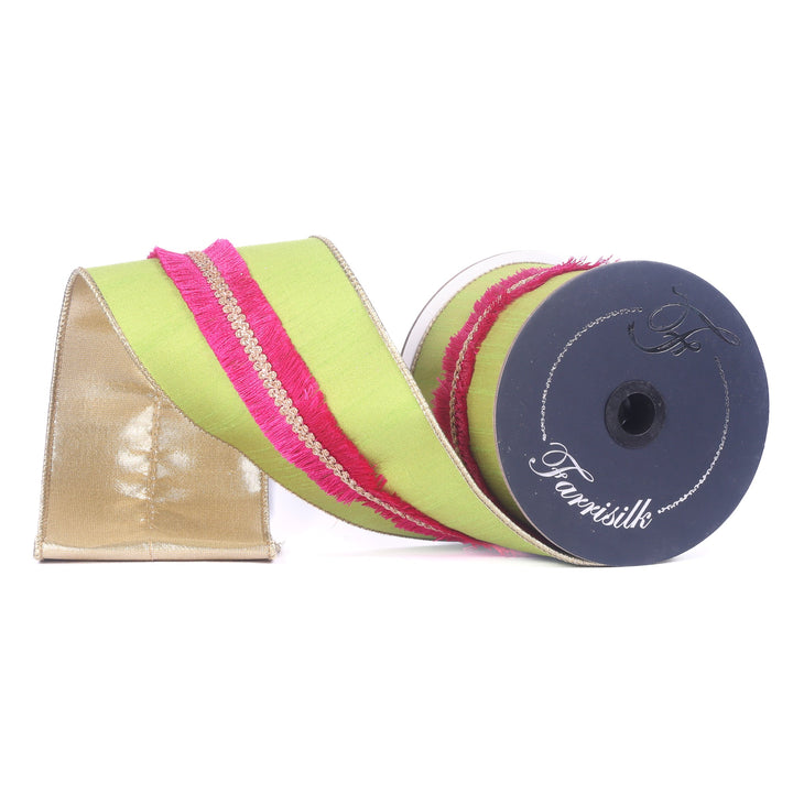 Farrisilk Lime Velvety Fringe Wired Ribbon - 4" - Greenery MarketWired RibbonRK920-61