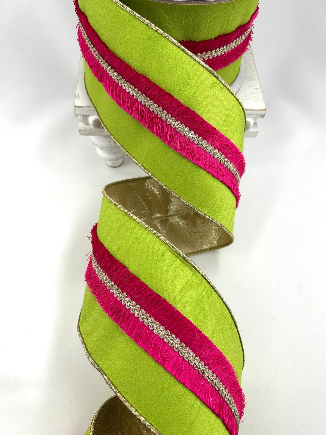 Farrisilk Lime Velvety Fringe Wired Ribbon - 4" - Greenery MarketWired RibbonRK920-61