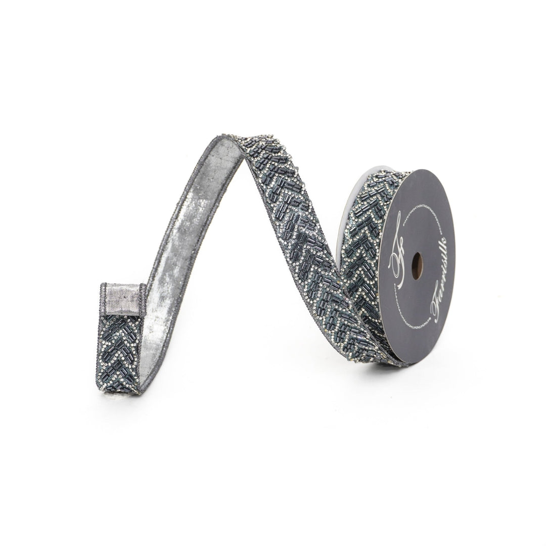 Farrisilk Midnight Blue Crystal Amour Wired Ribbon - 1.25" - Greenery MarketWired RibbonDR009-25
