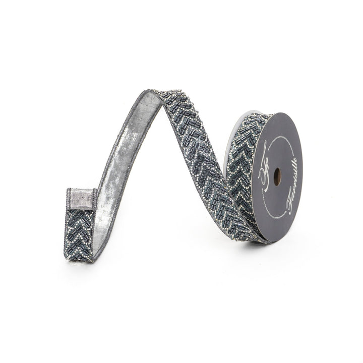 Farrisilk Midnight Blue Crystal Amour Wired Ribbon - 1.25" - Greenery MarketWired RibbonDR009-25