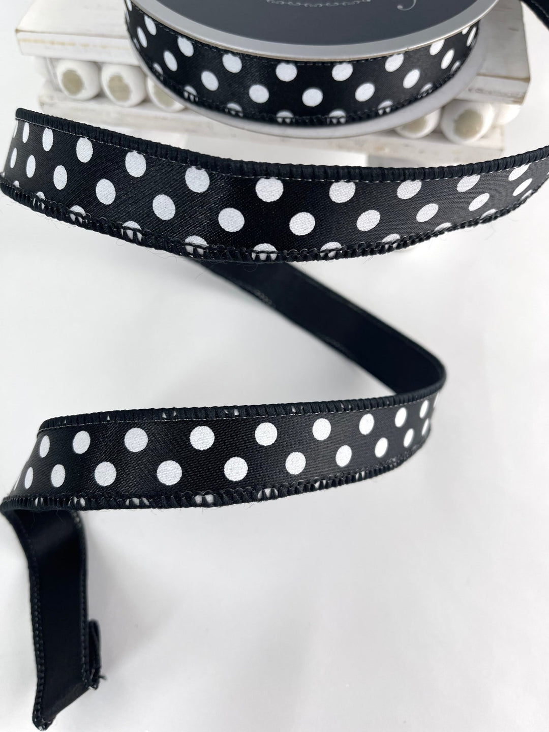 Farrisilk mini dots black and white 1” wired ribbon - Greenery MarketRibbons & TrimRD867 - 92