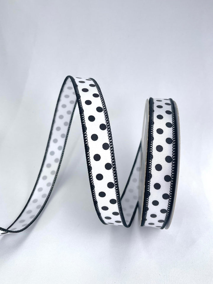 Farrisilk mini dots white and black 1” wired ribbon - Greenery MarketRibbons & TrimRD867 - 43