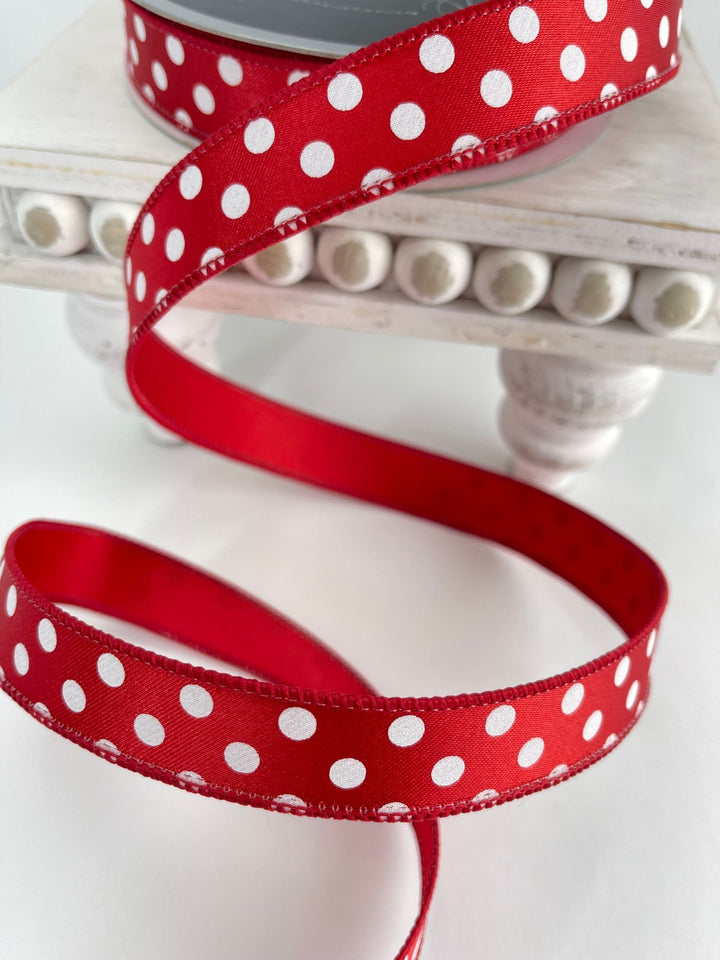 Farrisilk mini dots white and red 1” wired ribbon - Greenery MarketRibbons & TrimRD867 - 93