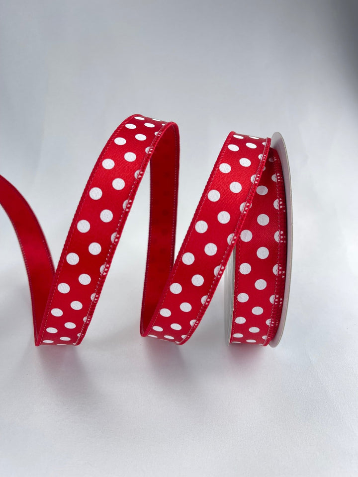 Farrisilk mini dots white and red 1” wired ribbon - Greenery MarketRibbons & TrimRD867 - 93