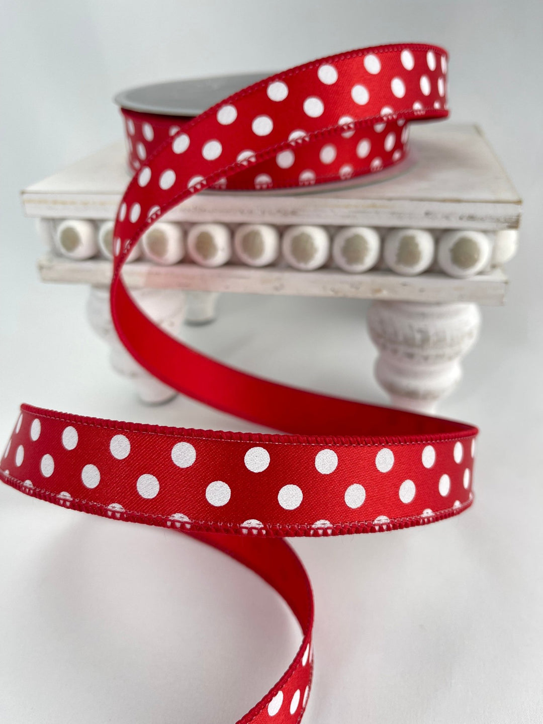 Farrisilk mini dots white and red 1” wired ribbon - Greenery MarketRibbons & TrimRD867 - 93