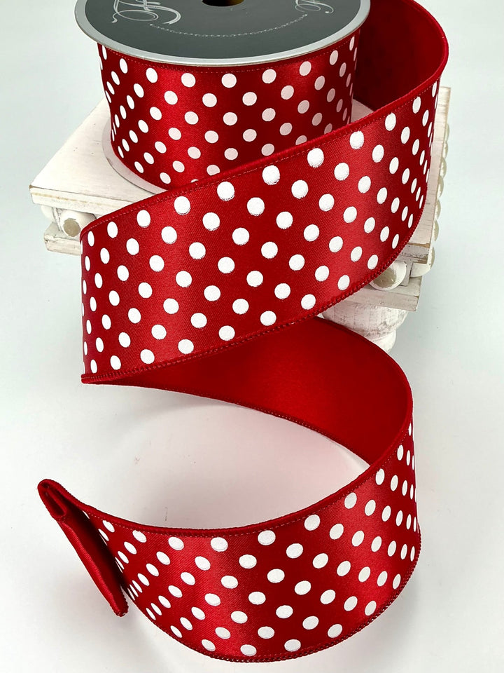 Farrisilk mini dots wired ribbon - 2.5” red - Greenery Marketwired ribbonRD868 - 93