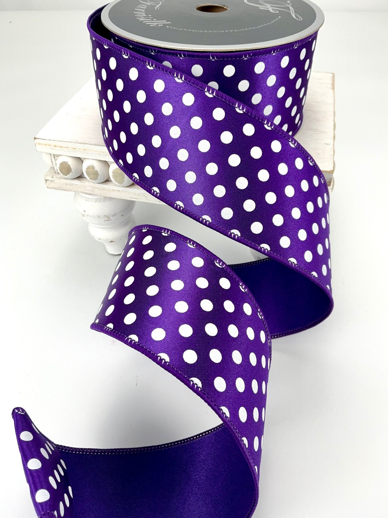 即日発送ホワイトViolet ribbon tops 新品タグ付き Farrisilk mini dots wired ribbon - 2.5” - Greenery Market