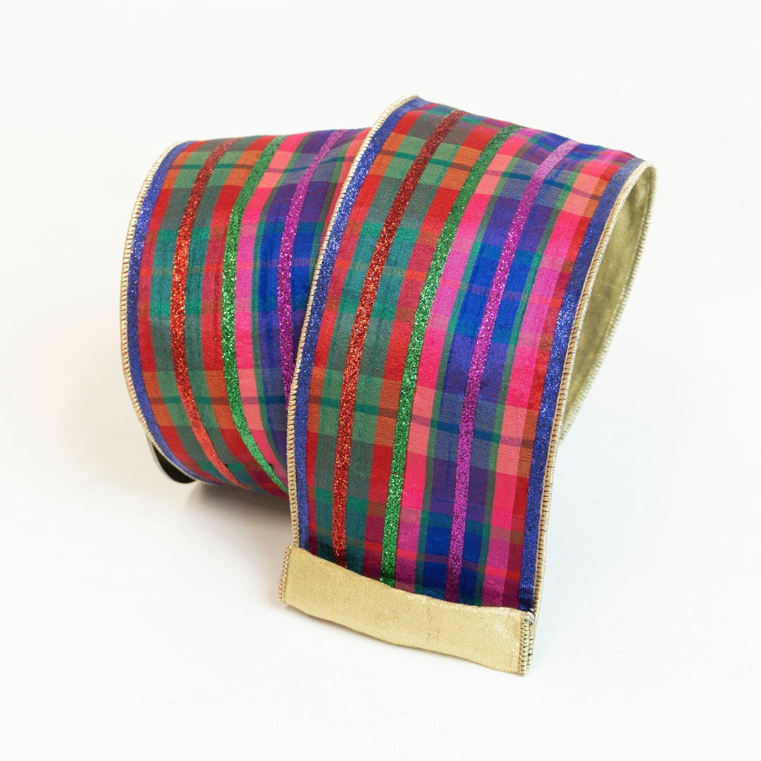 Farrisilk Multi Glitter Plaid Wired Ribbon - 4" - Greenery MarketWired RibbonRG796-32