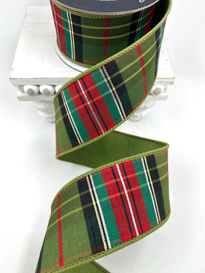 Farrisilk Multi Green Mountain Plaid Wired Ribbon - 2.5" - Greenery MarketWired RibbonRK927-32