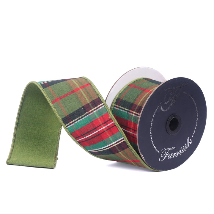 Farrisilk Multi Green Mountain Plaid Wired Ribbon - 2.5" - Greenery MarketWired RibbonRK927-32