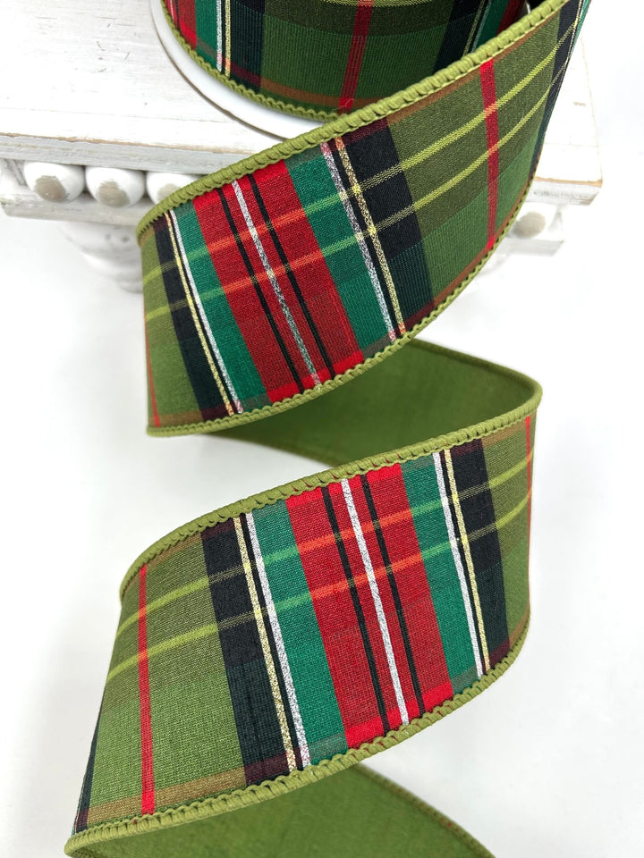 Farrisilk Multi Green Mountain Plaid Wired Ribbon - 2.5" - Greenery MarketWired RibbonRK927-32