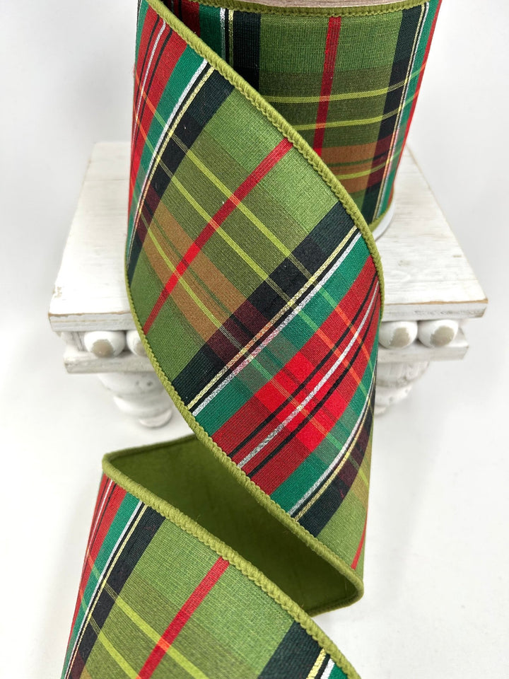 Farrisilk Multi Green Mountain Plaid Wired Ribbon - 4" - Greenery MarketWired RibbonRK928-32