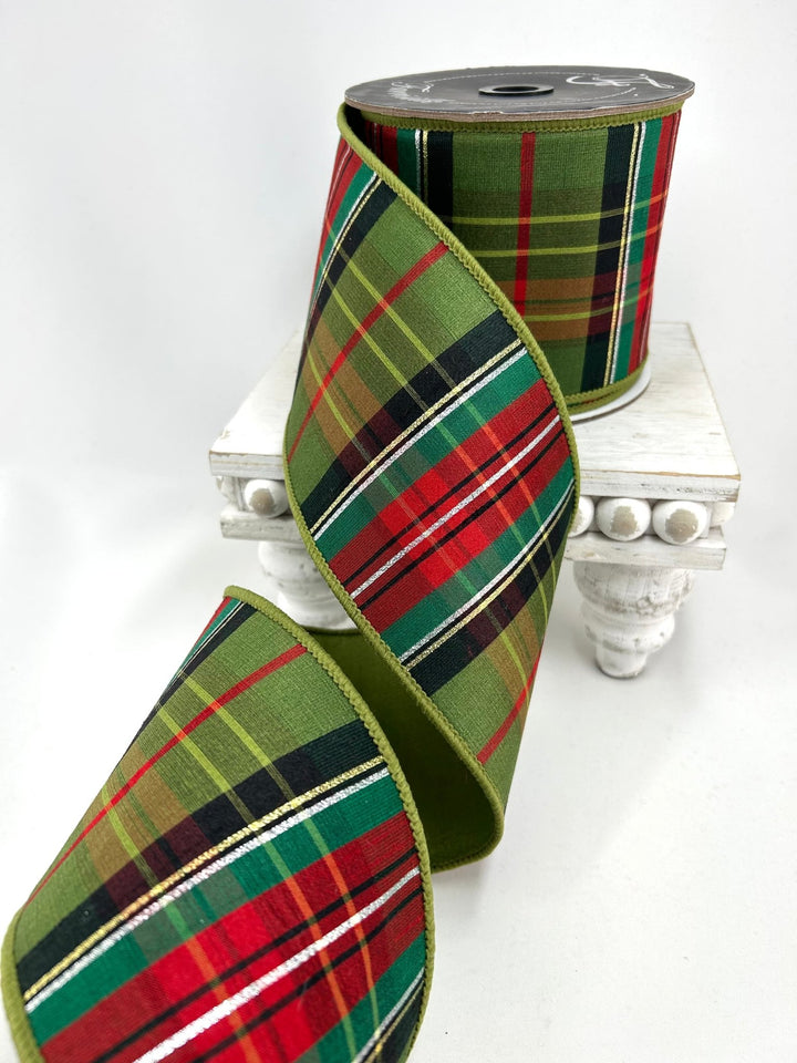 Farrisilk Multi Green Mountain Plaid Wired Ribbon - 4" - Greenery MarketWired RibbonRK928-32