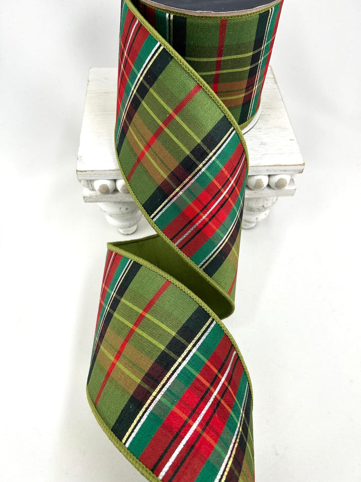 Farrisilk Multi Green Mountain Plaid Wired Ribbon - 4" - Greenery MarketWired RibbonRK928-32
