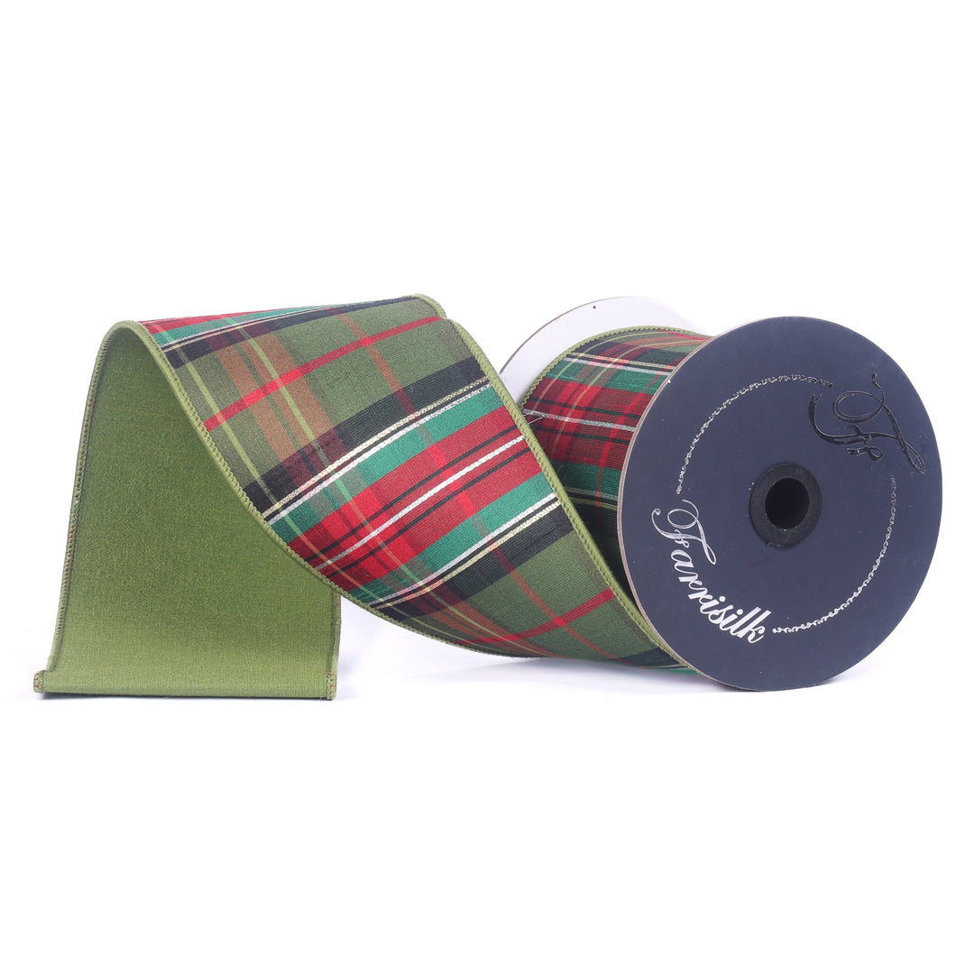 Farrisilk Multi Green Mountain Plaid Wired Ribbon - 4" - Greenery MarketWired RibbonRK928-32