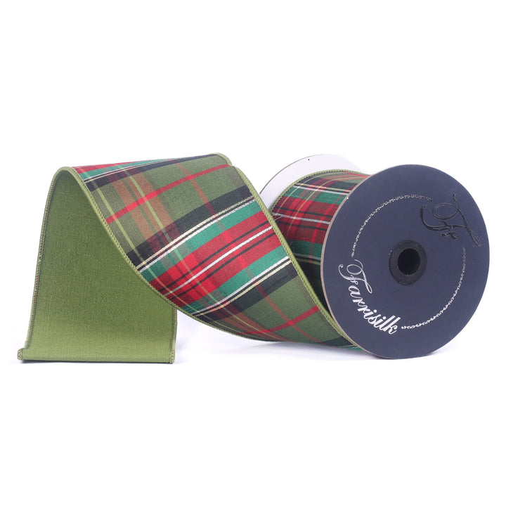 Farrisilk Multi Green Mountain Plaid Wired Ribbon - 4" - Greenery MarketWired RibbonRK928-32