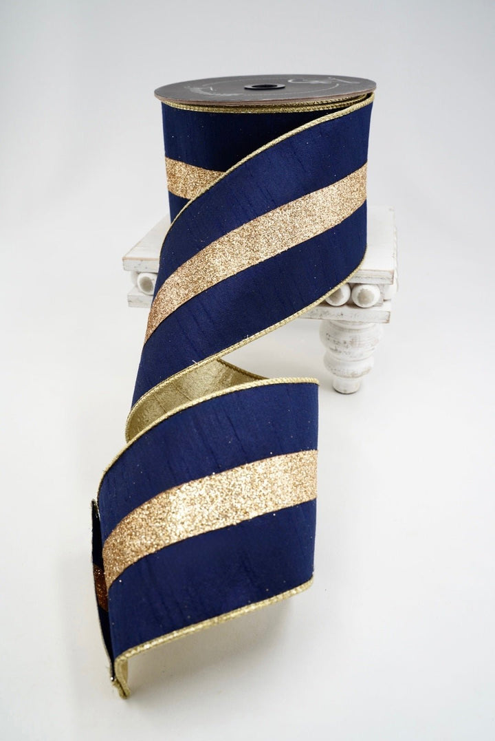 Farrisilk Navy Blue Classic Glitz Wired Ribbon - 4" - Greenery MarketWired RibbonRK914-21