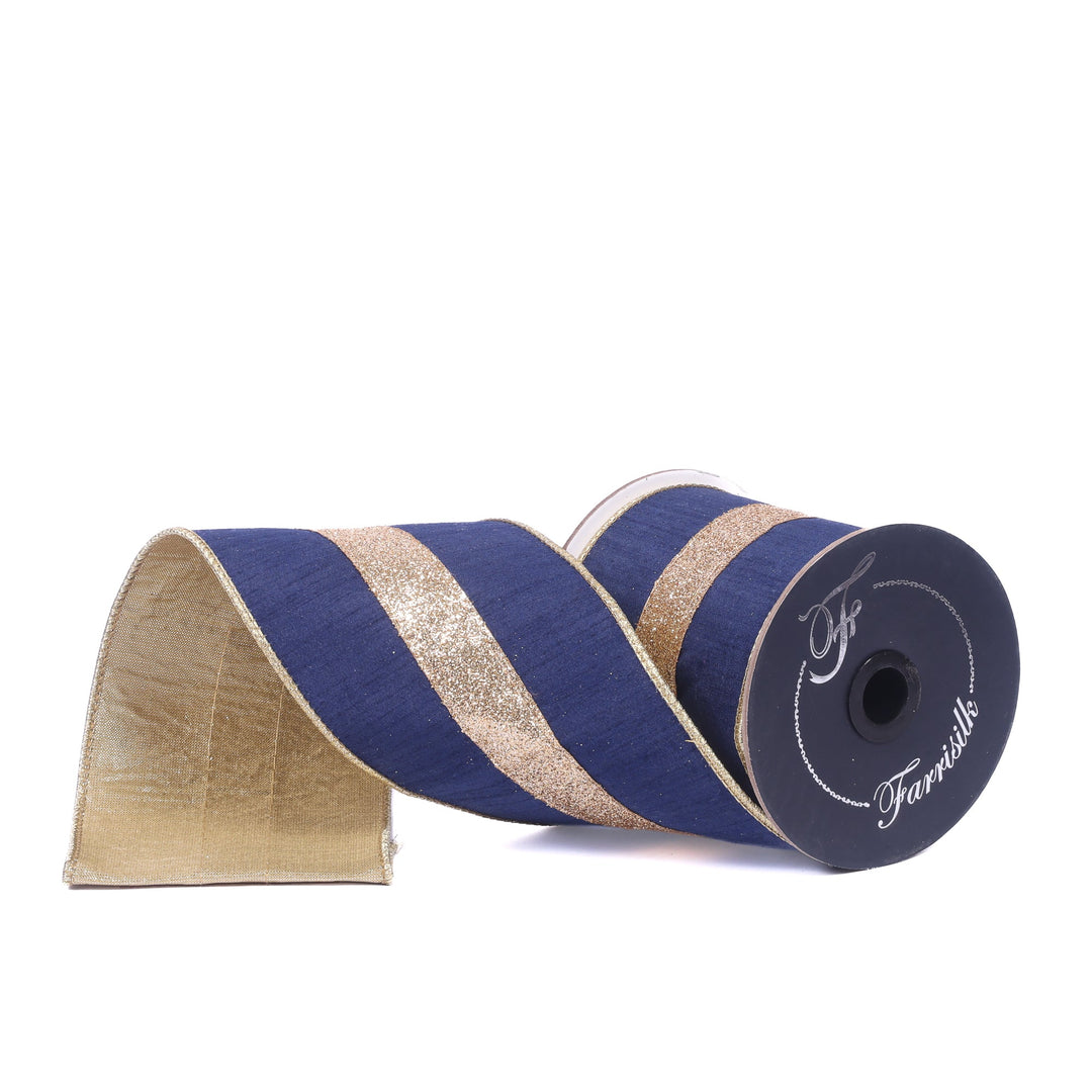 Farrisilk Navy Blue Classic Glitz Wired Ribbon - 4" - Greenery MarketWired RibbonRK914-21