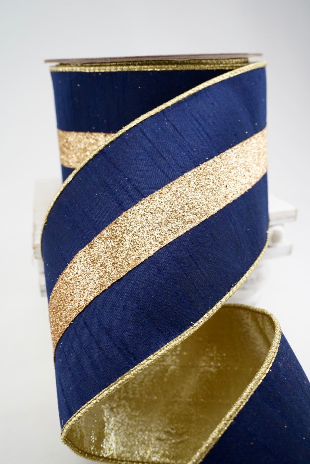 Farrisilk Navy Blue Classic Glitz Wired Ribbon - 4" - Greenery MarketWired RibbonRK914-21