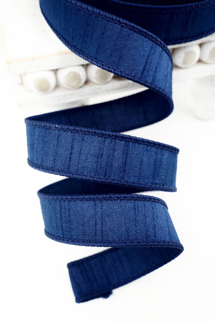 Farrisilk Navy Dupion Wired Ribbon - 1" - Greenery MarketWired RibbonRK608-21