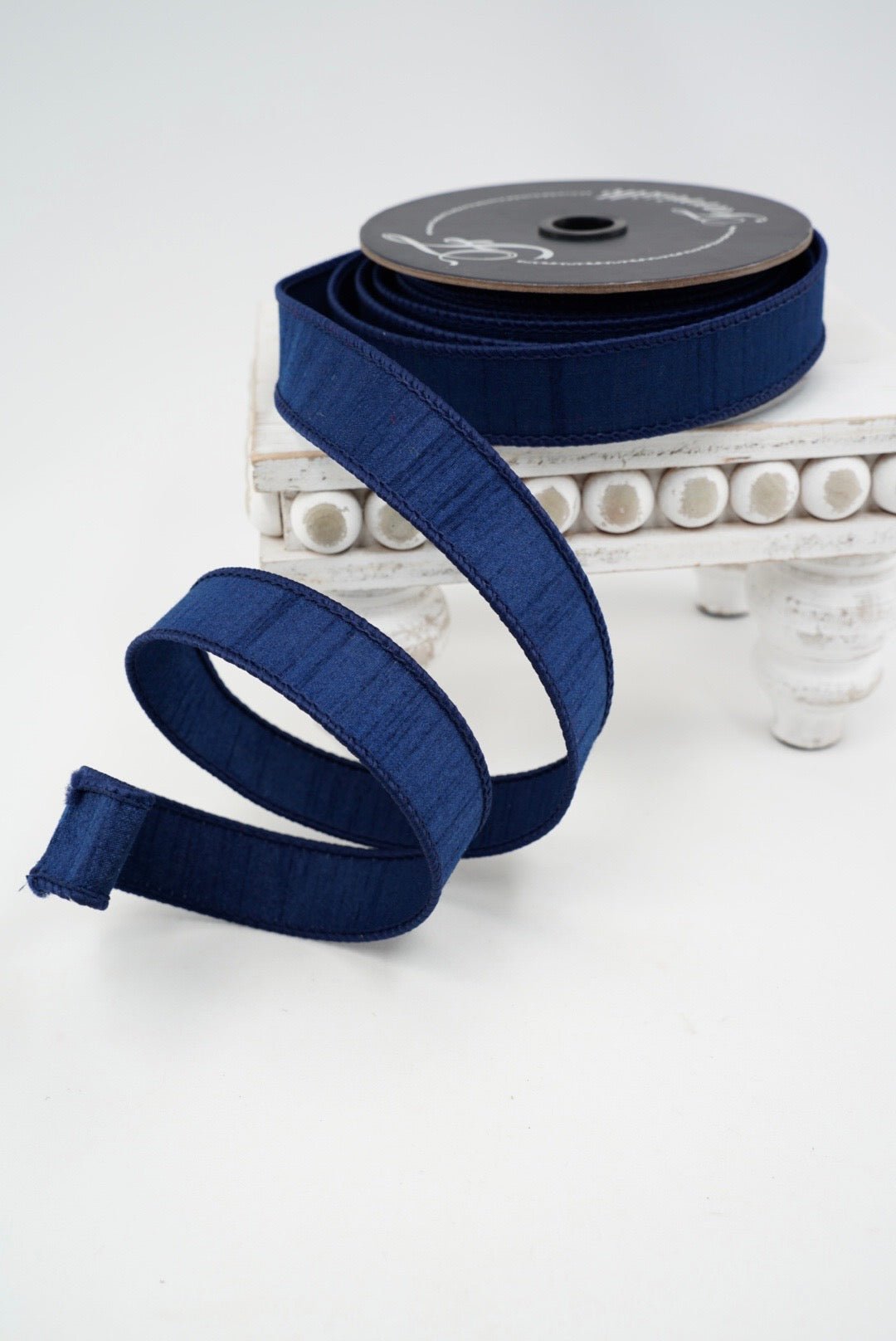 Farrisilk Navy Dupion Wired Ribbon - 1" - Greenery MarketWired RibbonRK608-21