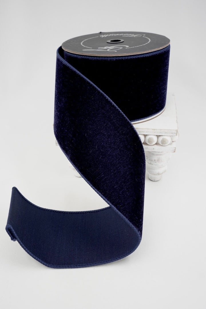 Farrisilk Navy Velvet Wired Ribbon - 4" - Greenery MarketWired RibbonRG804-21