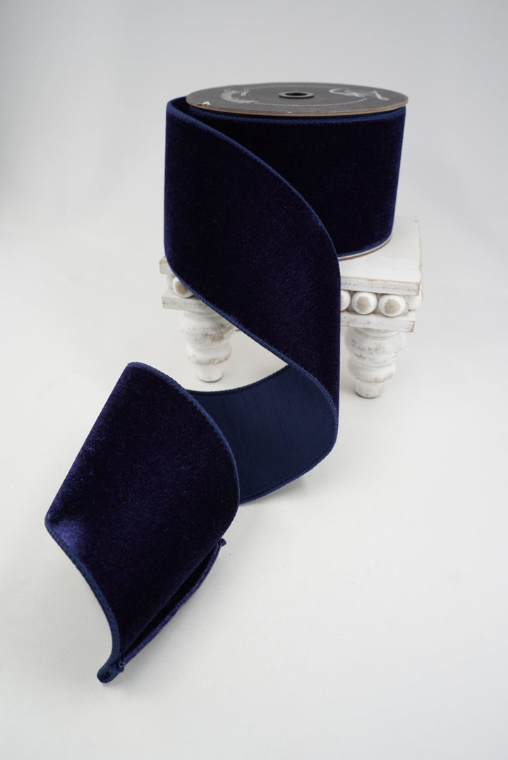 Farrisilk Navy Velvet Wired Ribbon - 4" - Greenery MarketWired RibbonRG804-21