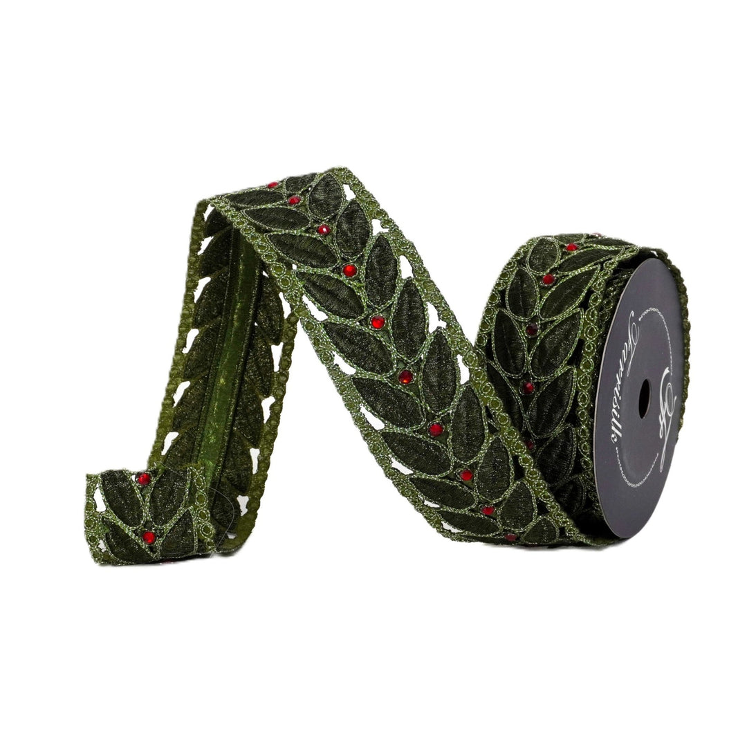 Farrisilk Olive Laurel Leaf Lace Wired Ribbon - 2.5" - Greenery MarketWired RibbonDR027-76