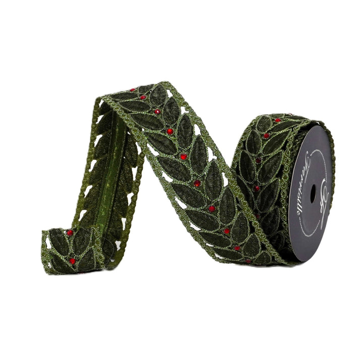 Farrisilk Olive Laurel Leaf Lace Wired Ribbon - 2.5" - Greenery MarketWired RibbonDR027-76