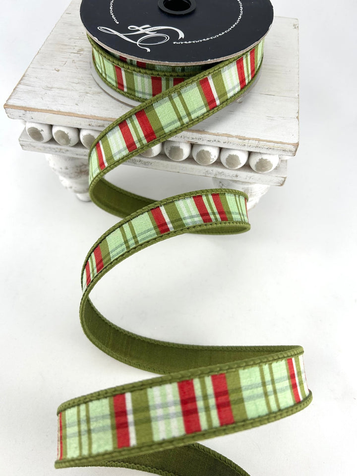 Farrisilk Olive Multi Christmas Plaid Wired Ribbon - 1" - Greenery MarketWired RibbonRM001-22
