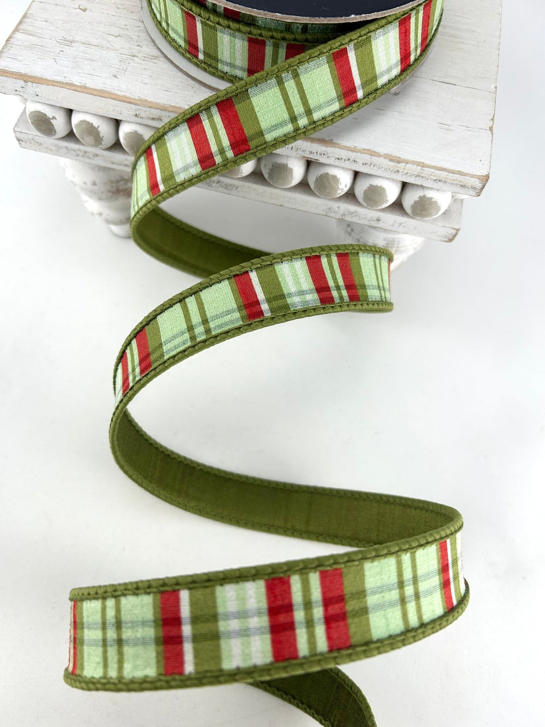 Farrisilk Olive Multi Christmas Plaid Wired Ribbon - 1" - Greenery MarketWired RibbonRM001-22