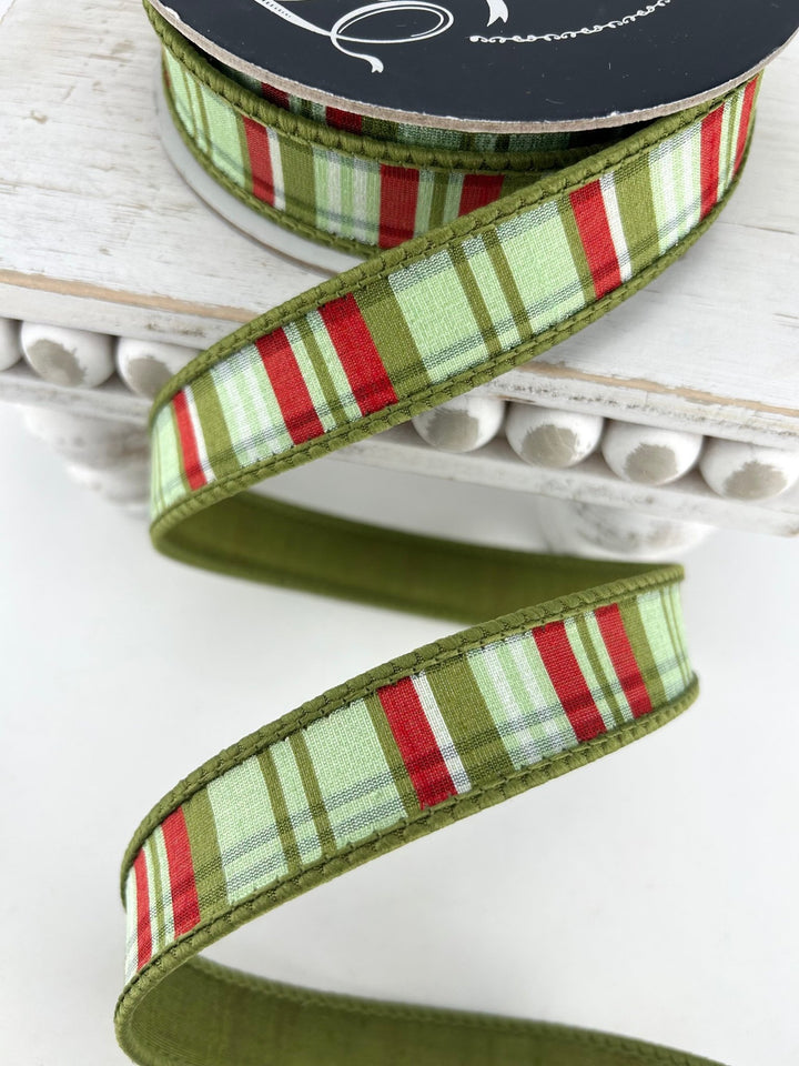 Farrisilk Olive Multi Christmas Plaid Wired Ribbon - 1" - Greenery MarketWired RibbonRM001-22