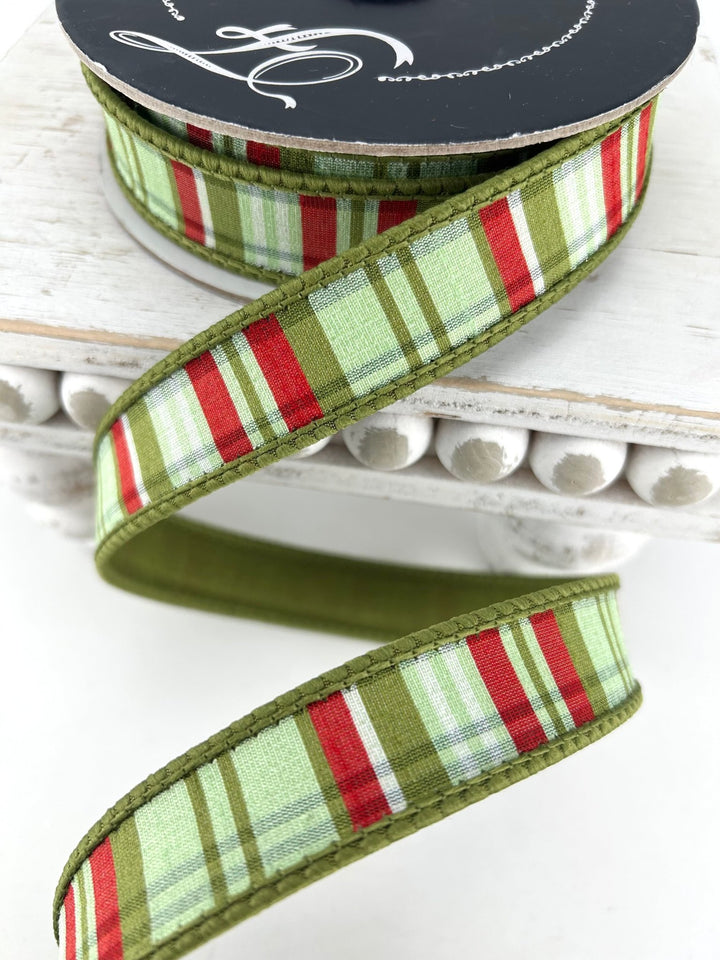 Farrisilk Olive Multi Christmas Plaid Wired Ribbon - 1" - Greenery MarketWired RibbonRM001-22