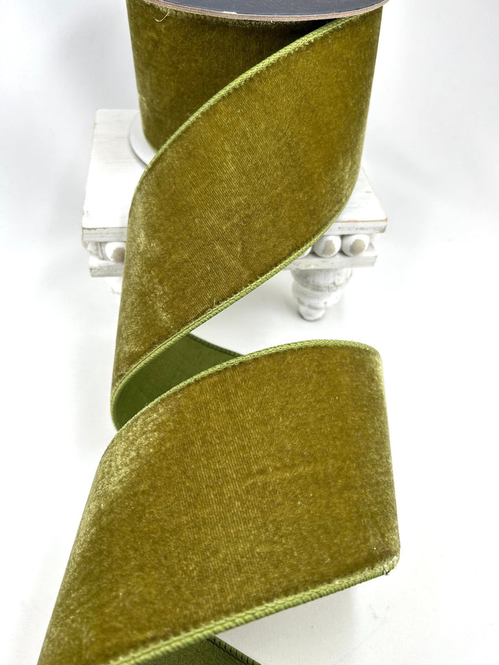 Farrisilk Olive Velvet Wired Ribbon - 4" - Greenery MarketWired RibbonRG804-76