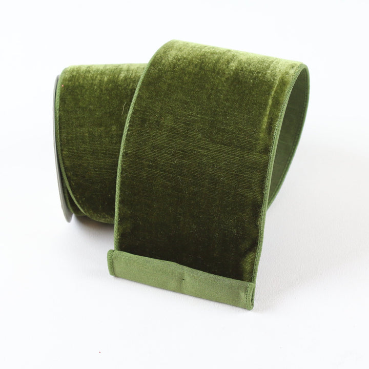 Farrisilk Olive Velvet Wired Ribbon - 4" - Greenery MarketWired RibbonRG804-76