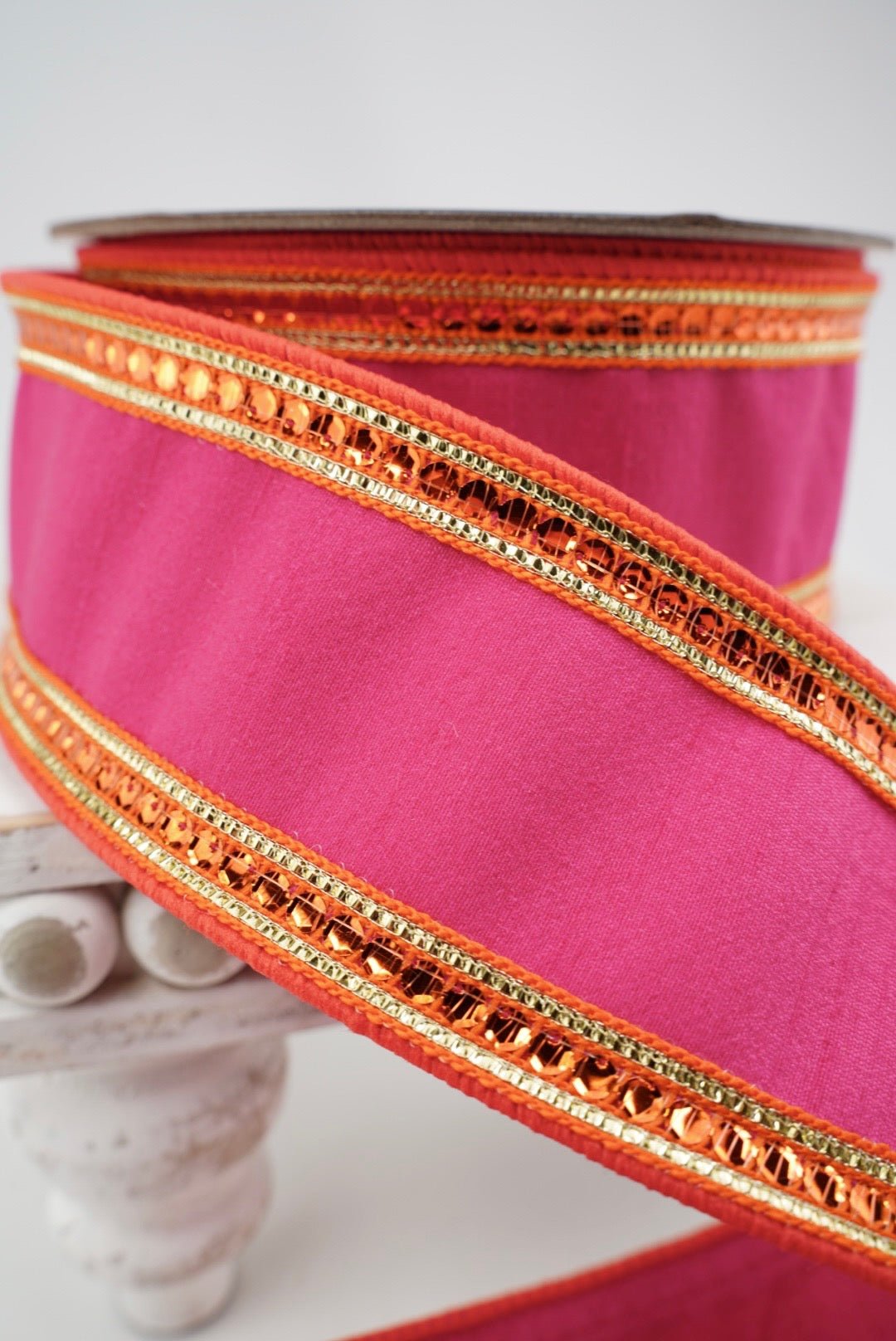 Farrisilk Orange & Hot Pink Twinkle Borders Wired Ribbon - 2.5" - Greenery MarketWired RibbonRK903-40