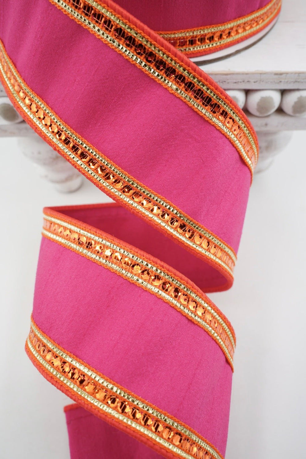 Farrisilk Orange & Hot Pink Twinkle Borders Wired Ribbon - 2.5" - Greenery MarketWired RibbonRK903-40
