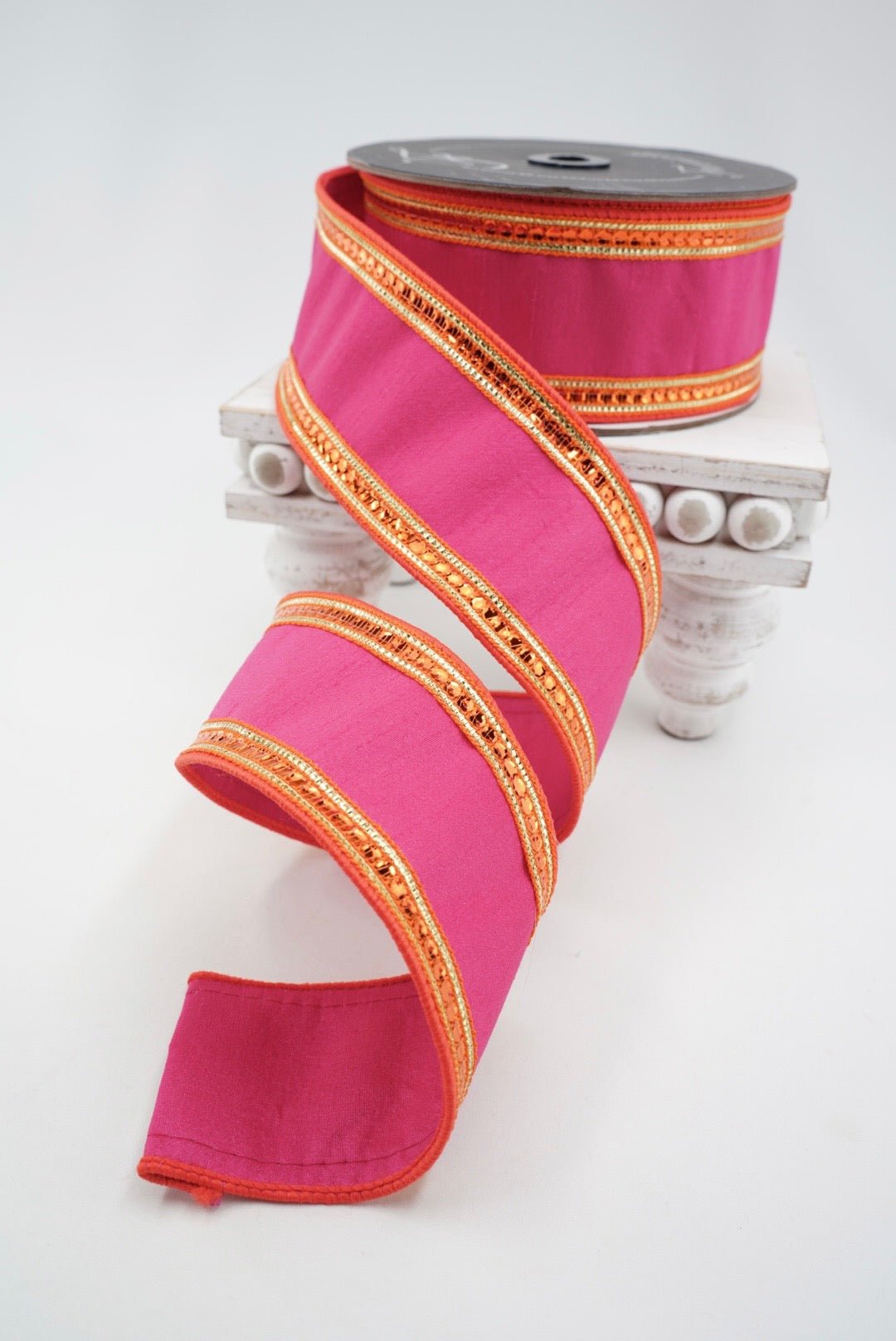 Farrisilk Orange & Hot Pink Twinkle Borders Wired Ribbon - 2.5" - Greenery MarketWired RibbonRK903-40