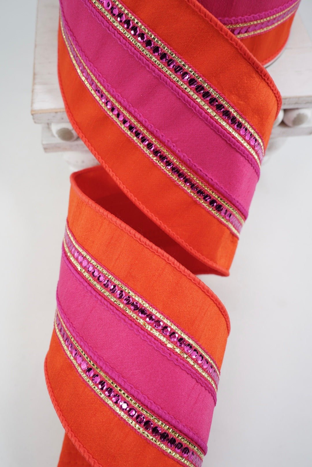 Farrisilk Orange & Hot Pink Twinkle Borders Wired Ribbon - 4" - Greenery MarketWired RibbonRK904-40