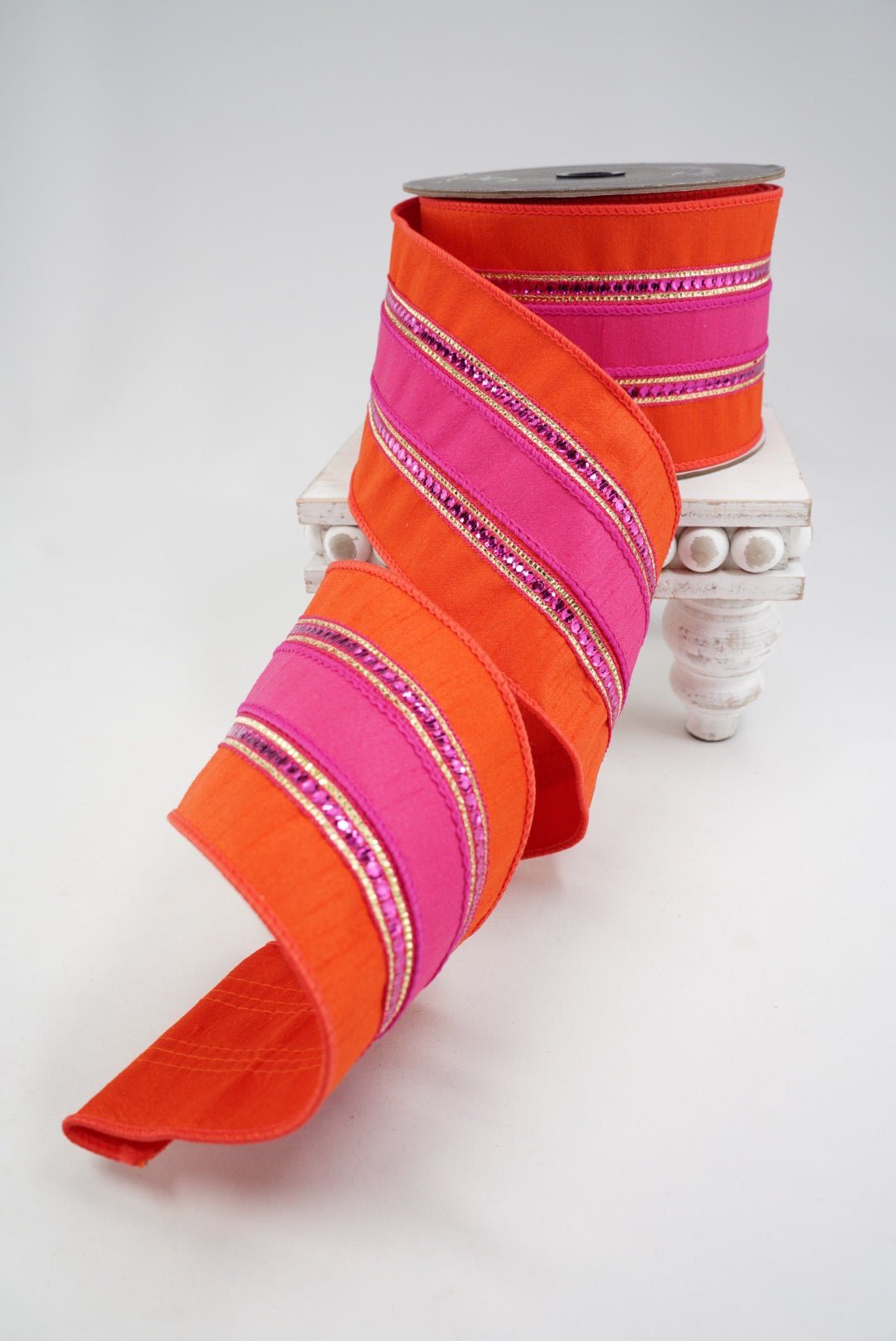 Farrisilk Orange & Hot Pink Twinkle Borders Wired Ribbon - 4" - Greenery MarketWired RibbonRK904-40