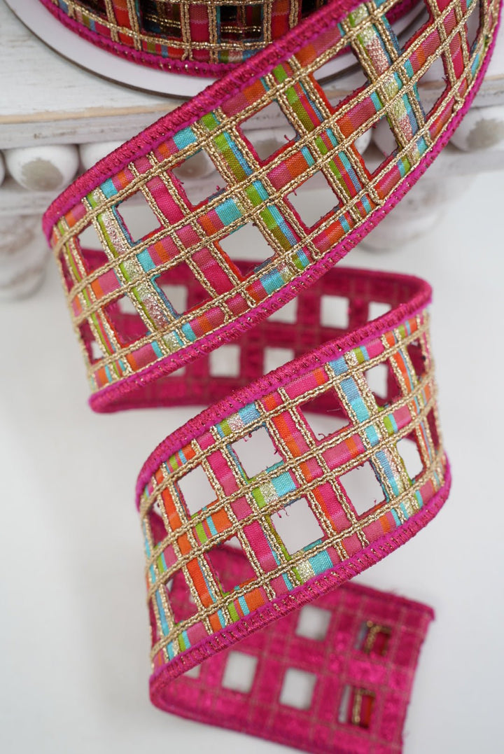 Farrisilk Orange & Hot Pink Window Plaid Wired Ribbon - 2" - Greenery MarketWired RibbonRJ019-52
