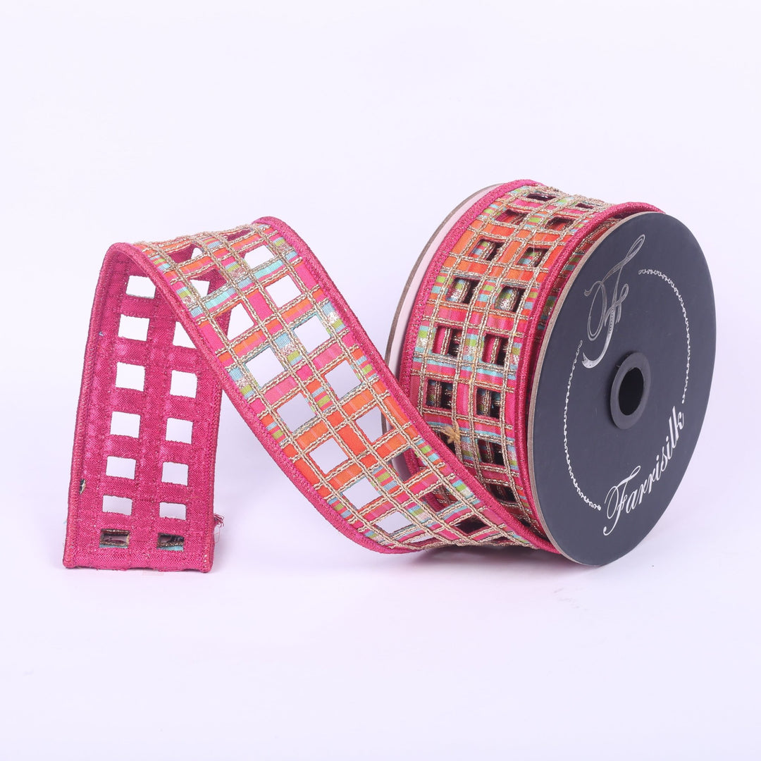 Farrisilk Orange & Hot Pink Window Plaid Wired Ribbon - 2" - Greenery MarketWired RibbonRJ019-52