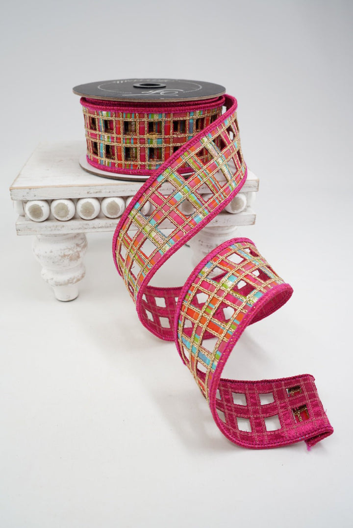 Farrisilk Orange & Hot Pink Window Plaid Wired Ribbon - 2" - Greenery MarketWired RibbonRJ019-52